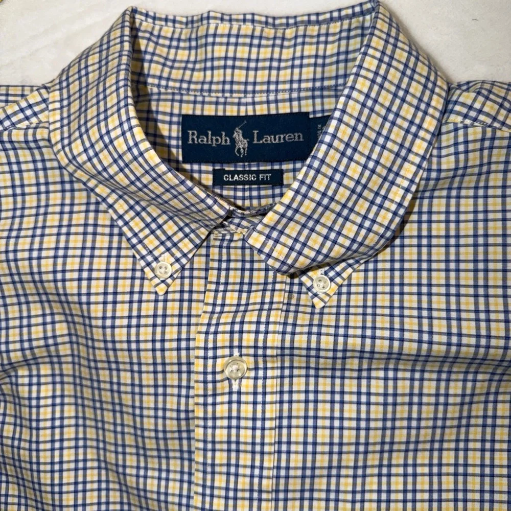 Polo by Ralph‎ Lauren Men's Blue yellow White long sleeve Plaid Shirt X-Large